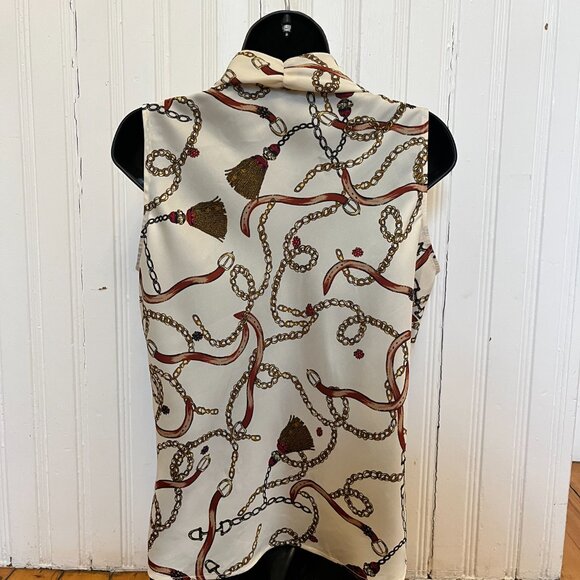 Bar III Sleeveless Equestrian Print Bow Neck Blouse, Size Medium - Picture 5 of 9